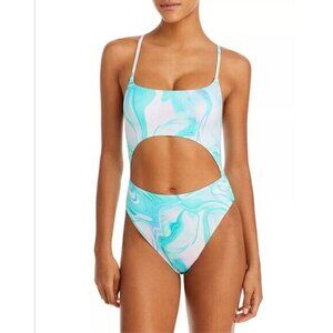 Aqua Swim Cutout One-Piece Swimsuit Lace-Up Back Nylon/Spandex Size S MSRP $98